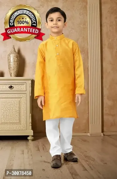 Stylish Yellow Cotton Blend Kurta Sets For Boys-thumb0