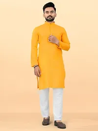 Reliable Yellow Cotton Solid Kurta And Bottom Sets For Men-thumb2