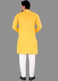 Reliable Yellow Cotton Solid Mid Length Kurta For Men-thumb2