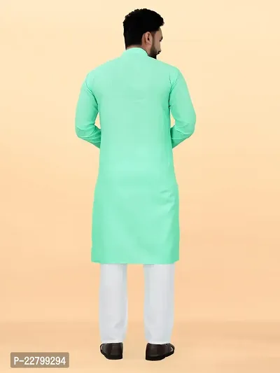 Reliable Green Cotton Solid Kurta And Bottom Sets For Men-thumb2