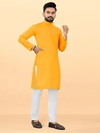 Reliable Yellow Cotton Solid Kurta And Bottom Sets For Men-thumb3