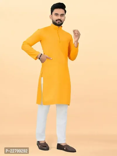 Reliable Yellow Cotton Solid Kurta And Bottom Sets For Men-thumb4