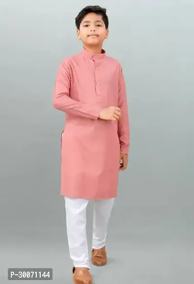 Stylish Pink Cotton Solid Kurta With Pyjama Set For Boys