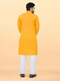 Reliable Yellow Cotton Solid Kurta And Bottom Sets For Men-thumb1