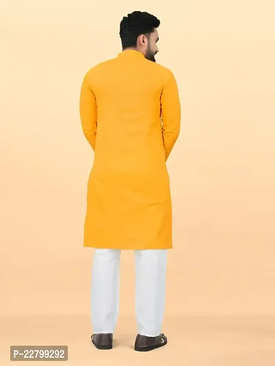 Reliable Yellow Cotton Solid Kurta And Bottom Sets For Men-thumb2