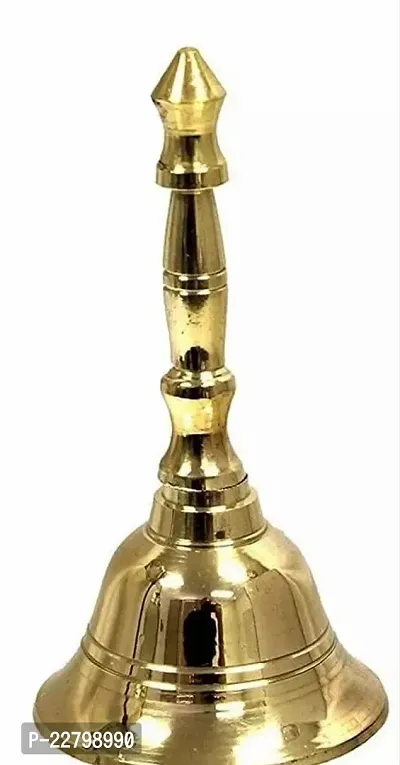 Brass Pooja Bell, Ghanti with Brass Handle Grip, Worship Bell Soft Sound, Puja Bell Decorative Design for Home, Office And Puja Purpose-thumb0