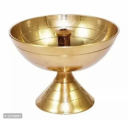 Golden Brass Extra Deep Akhand Jyoti Diya for Puja -400 ml Big Size-thumb0