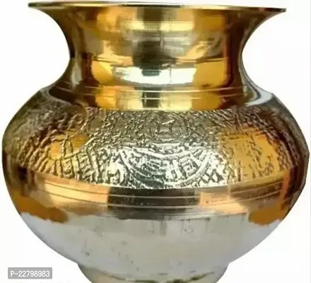 Kalash Brass Pot Pooja Items Indian Lota Traditional Drinkware(Gold) Brass Kalash (Gold)Height 3.5inch width 3.5inch-thumb0