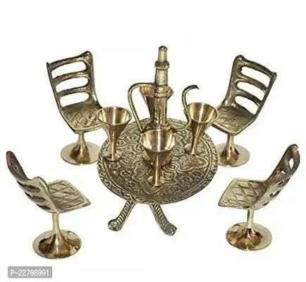 Brass Decorative Wine Set with Table and 4 Chair/Brass Artifact/Toy Collection for Kids