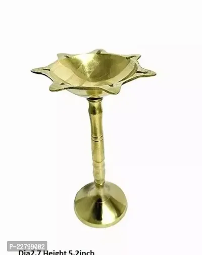 Golden Brass Kuber Batti Standing Diya Dia Oil Lamp for Puja Decoration Lightning Dia2.7 Height 5.2inch-thumb0