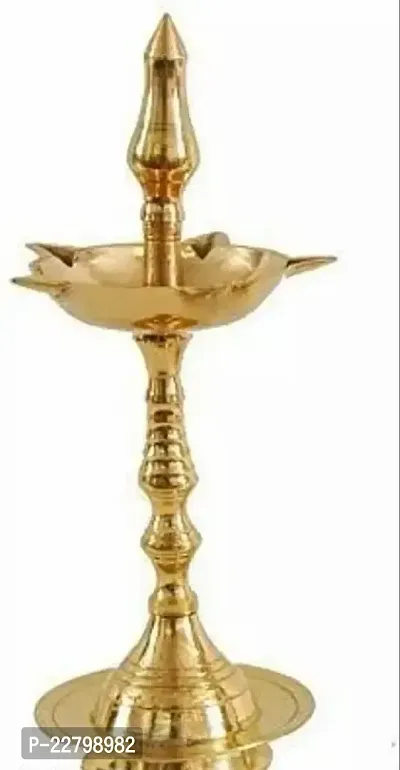 Brass Fancy Kerala Diya Oil Lamp for Home Temple Festival Gifts Puja Articles Decor,Set of 1(Size 8 Inch, Golden)-thumb0