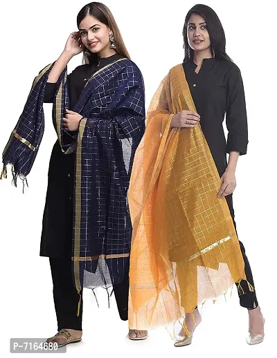 DIAMO Chandheri Checks Pattern Women Dupatta Pack Of 2-thumb0