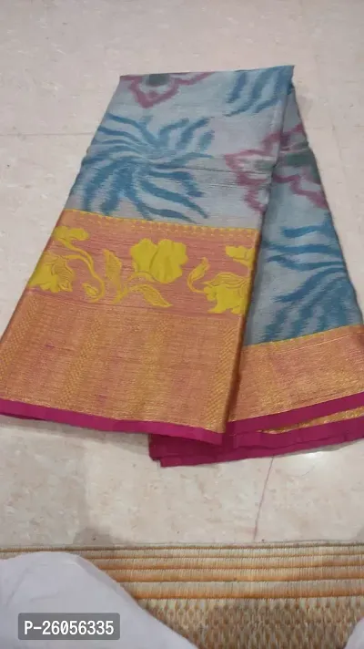 Stylish Banarasi Silk Blue Woven Design Saree with Blouse piece-thumb0