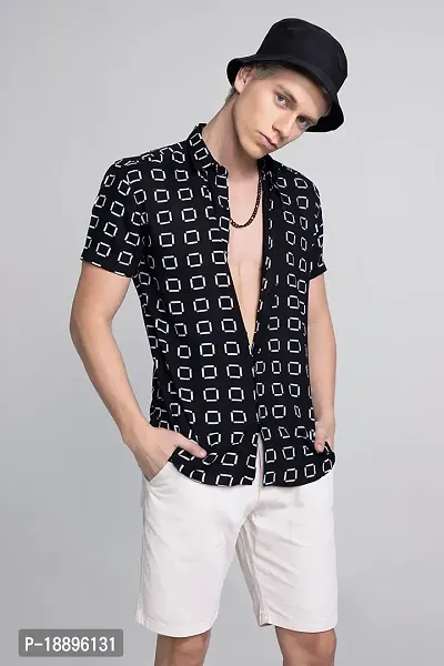 Black  men fully stitched shirt with HALF sleeves DESIGN