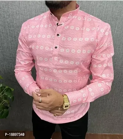 Pink Men's KURTA stylish partywear PRINTED  SHIRT
