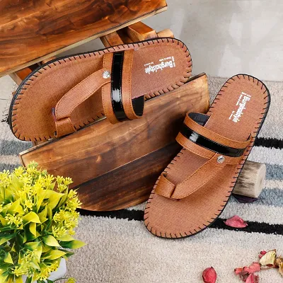 Men's Faux Leather Slipper Flat Chappal Thong Sandal For Daily