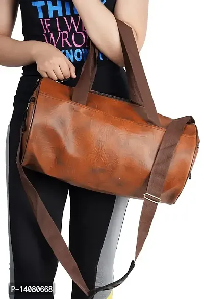 Click@me Durable Water Resistance Duffle Workout Shoulder Bag for Men  Women Light Weight Multiple Use, Stylish Gym/Travel Kit (Leather , Large)Brown-thumb2