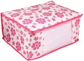 Click@me Saree Cover Storage Front Transparent Window Non Woven Cloth Wardrobe Organizer Pink Floral Printed Pack of 2)-thumb2