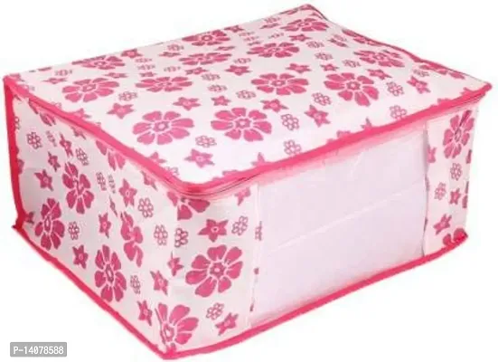 Click@me Saree Cover Storage Front Transparent Window Non Woven Cloth Wardrobe Organizer Pink Floral Printed Pack of 2)-thumb3