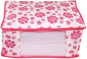 Click@me Saree Cover Storage Front Transparent Window Non Woven Cloth Wardrobe Organizer Pink Floral Printed Pack of 2)-thumb1