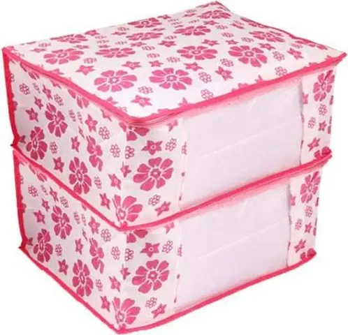 Click@me Saree Cover Storage Front Window Non Woven Cloth Wardrobe Organizer Floral Pack of 2)