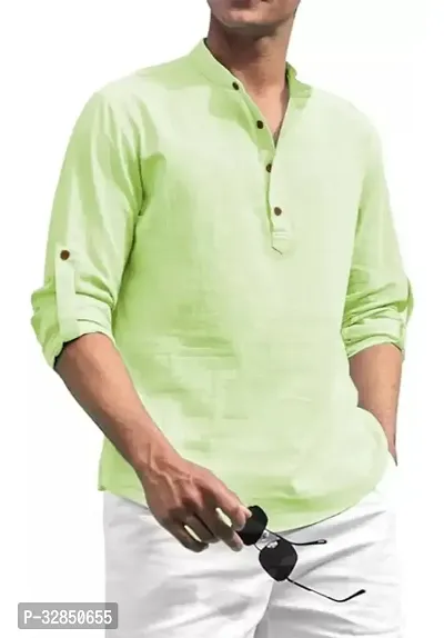 Stylish Green Cotton Blend Solid Kurtas For Men-thumb0