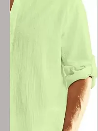 Stylish Green Cotton Blend Solid Kurtas For Men-thumb3