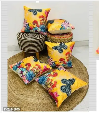 Useful Yellow Polyester Printed 16 X 16 Inch Cushion Covers-Pack Of 5-thumb0