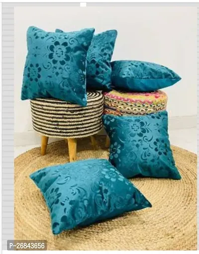 Useful Blue Velvet Solid 16 X 16 Inch Cushion Covers-Pack Of 5