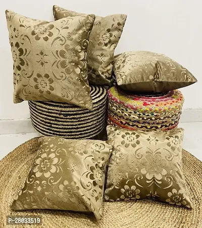 Floral Pattern Velvet Cushion Covers 16 x 16 Inch Brown Color with Zipper Pack of 5
