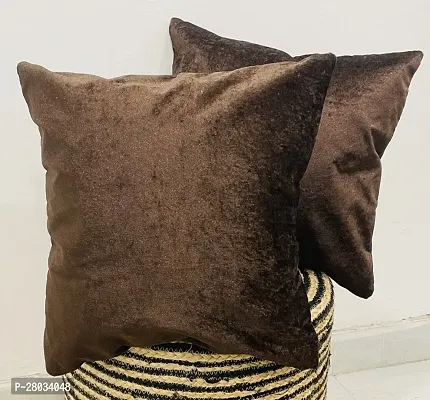 WEAVERLY Plain Velvet Cushion Covers, 16 x 16 Inch, Brown Color with Zipper, Pack of 5-thumb5