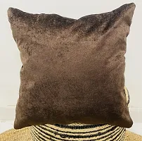 WEAVERLY Plain Velvet Cushion Covers, 16 x 16 Inch, Brown Color with Zipper, Pack of 5-thumb1