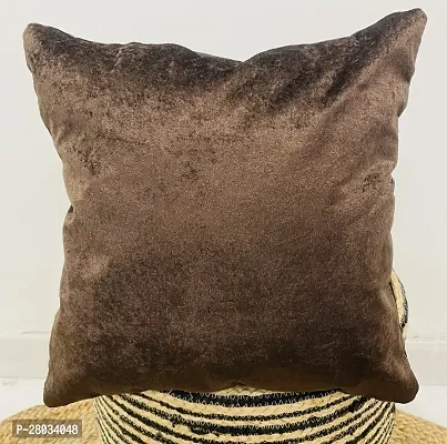WEAVERLY Plain Velvet Cushion Covers, 16 x 16 Inch, Brown Color with Zipper, Pack of 5-thumb2