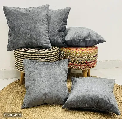WEAVERLY Plain Velvet Cushion Covers 16 x 16 Inch Grey Color with Zipper Pack of 5
