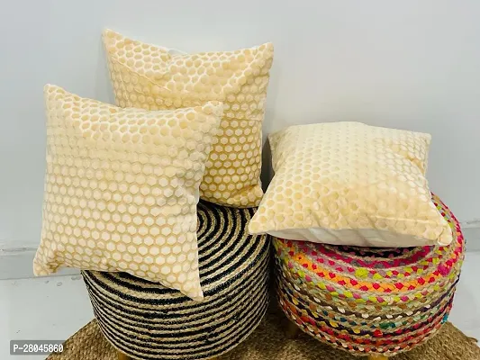 WEAVERLY Honey Comb Pattern Velvet Cushion Covers 16 x 16 Inch Cream Color with Zipper Pack of 5-thumb5