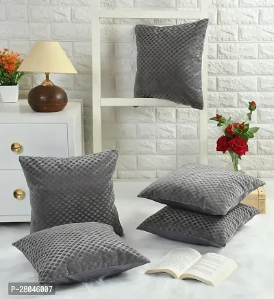 WEAVERLY Diamond Barfi Pattern Velvet Cushion Covers 16 x 16 Inch GREY Color with Zipper Pack of 5-thumb0