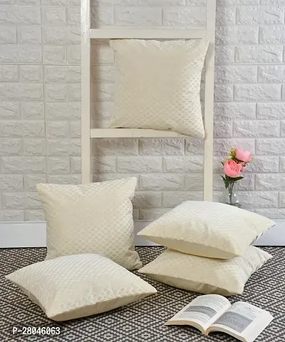 WEAVERLY Diamond Barfi Pattern Velvet Cushion Covers 16 x 16 Inch CREAM Color with Zipper Pack of 5-thumb0