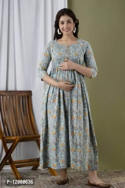 Womens Floral Printed Cotton Maternity Anarkali Kurti Gown for Women