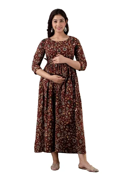 Womens Floral Maternity Anarkali Kurti Gown for Women