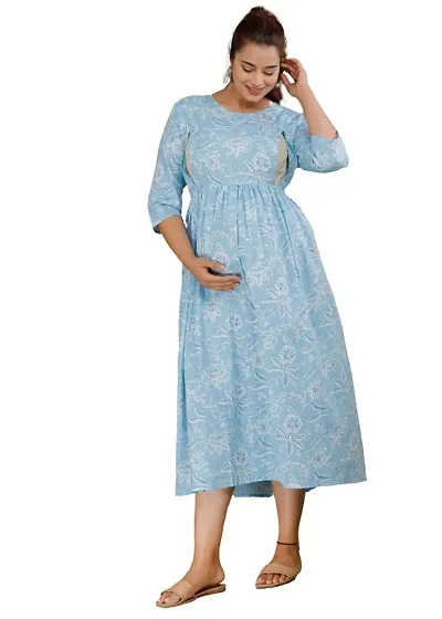 Womens Floral Maternity Anarkali Kurti Gown for Women