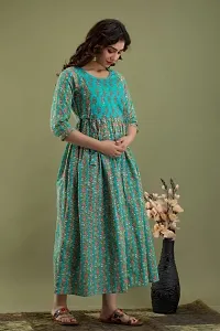 Womens Floral Printed Cotton Maternity Anarkali Kurti Gown for Women-thumb2