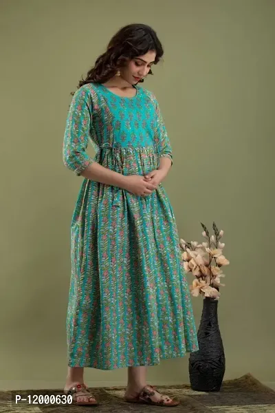 Womens Floral Printed Cotton Maternity Anarkali Kurti Gown for Women-thumb3