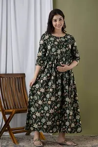 Womens Floral Printed Cotton Maternity Anarkali Kurti Gown for Women-thumb2