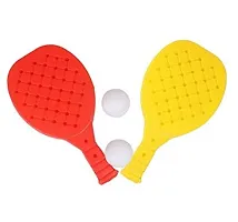 Stylish Fancy Trendy This Is Set Of 2 Table Tennis Badminton Plastic Racquet Set With 4 Balls And 4 Racquet- Multi Color-thumb1