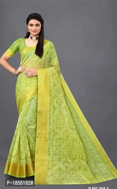 Stylish Green Cotton Blend Saree With Blouse Piece For Women-thumb0