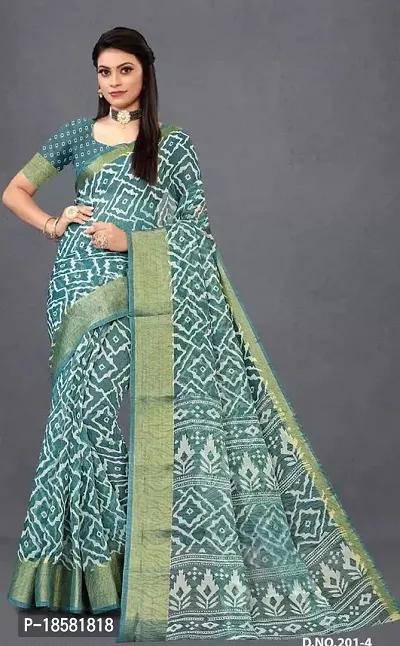 Stylish Multicoloured Cotton Blend Saree With Blouse Piece For Women-thumb0