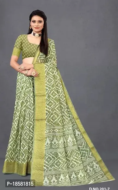 Stylish Multicoloured Cotton Blend Saree With Blouse Piece For Women