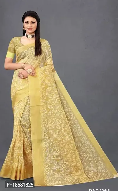 Stylish Beige Cotton Blend Saree With Blouse Piece For Women