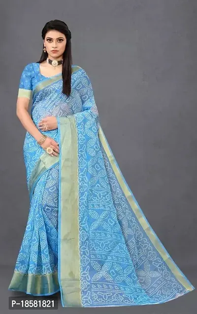 Stylish Blue Cotton Blend Saree With Blouse Piece For Women-thumb0