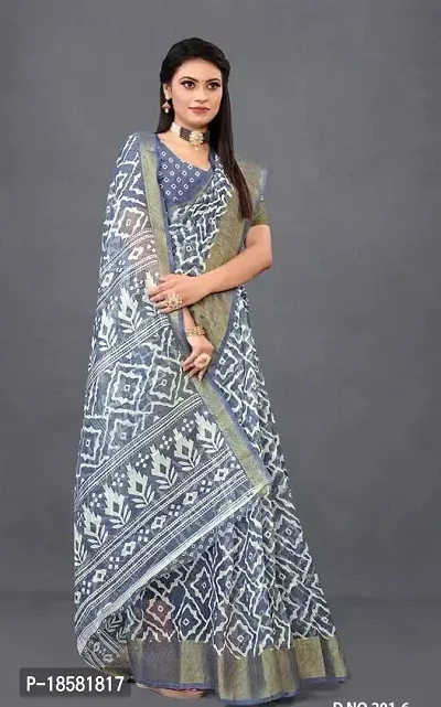 Stylish Multicoloured Cotton Blend Saree With Blouse Piece For Women